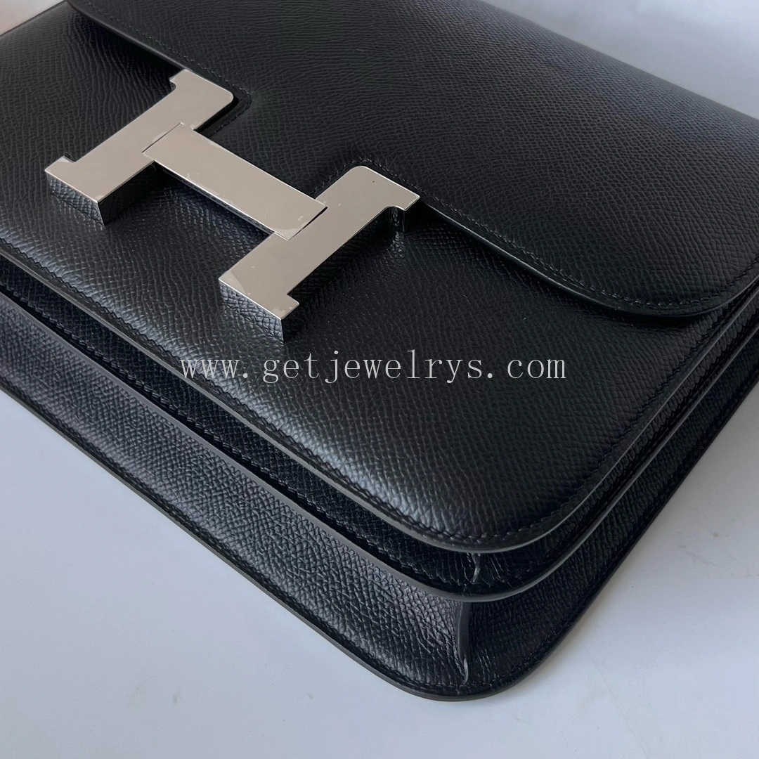 Handmade Hermes Constance 24cm In Epsom Calfskin Black With Silver