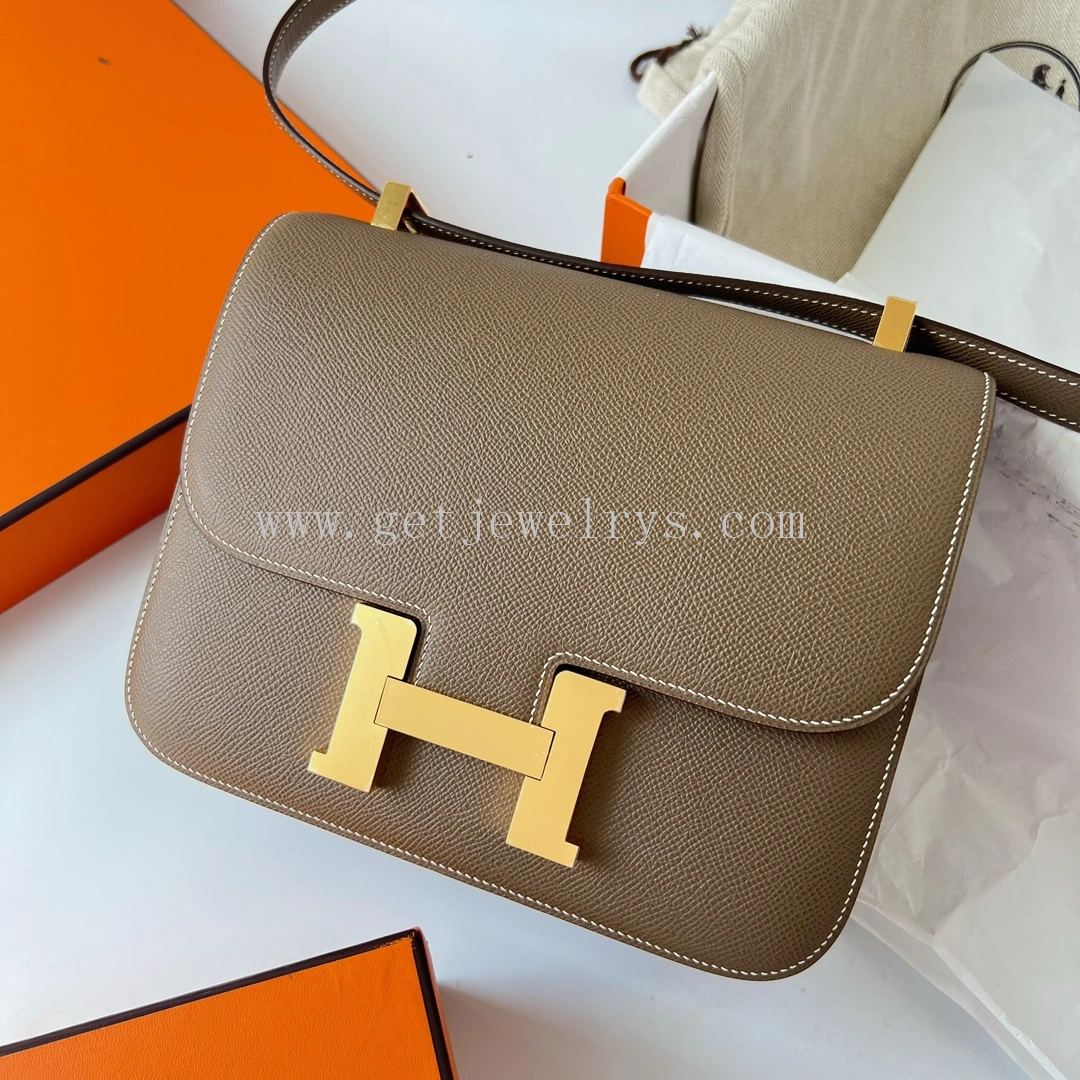Handmade Hermes Constance 24cm In Epsom Calfskin Taupe With Gold