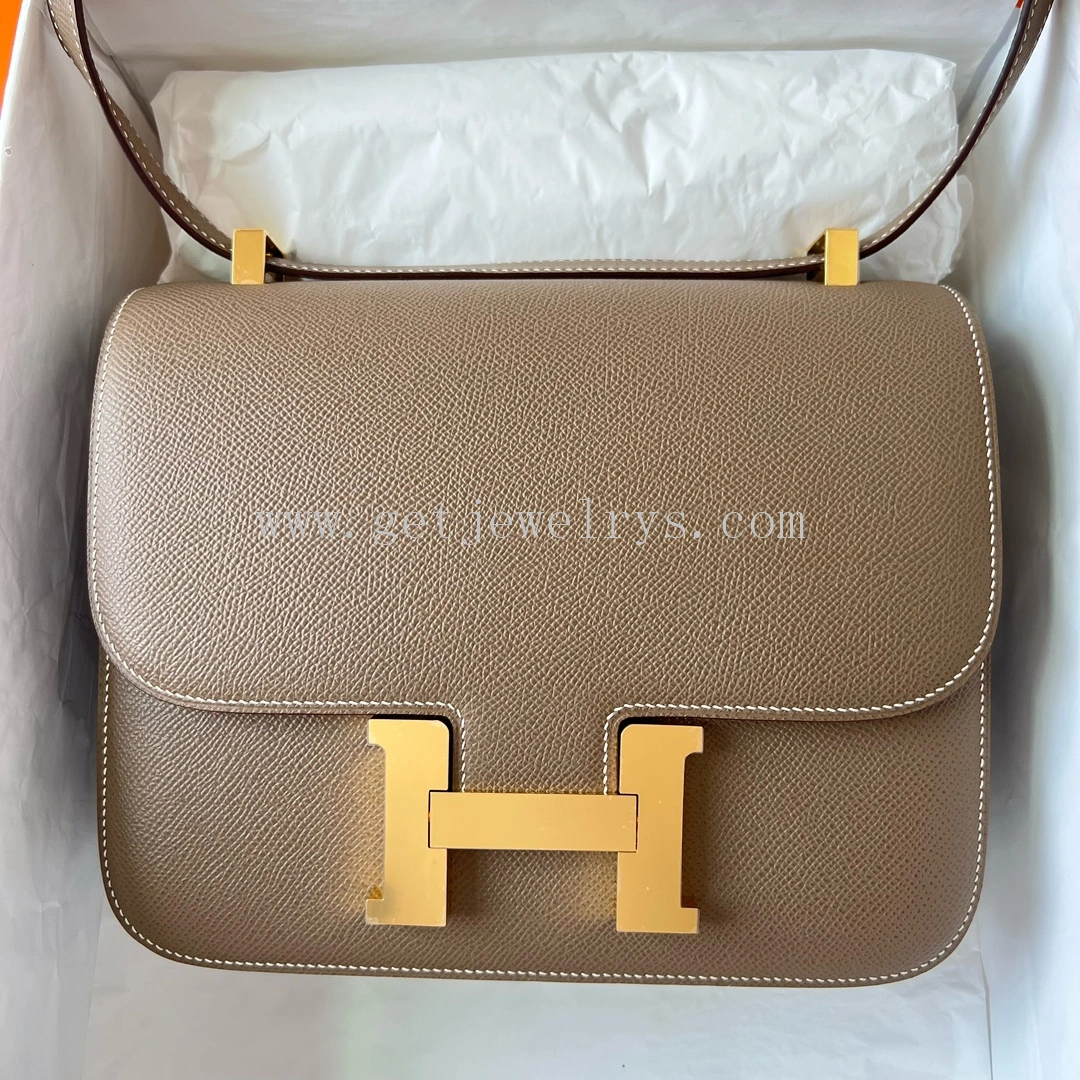 Handmade Hermes Constance 24cm In Epsom Calfskin Taupe With Gold