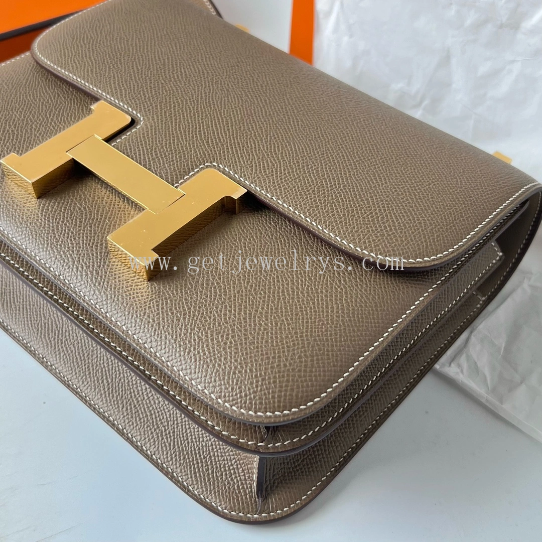 Handmade Hermes Constance 24cm In Epsom Calfskin Taupe With Gold