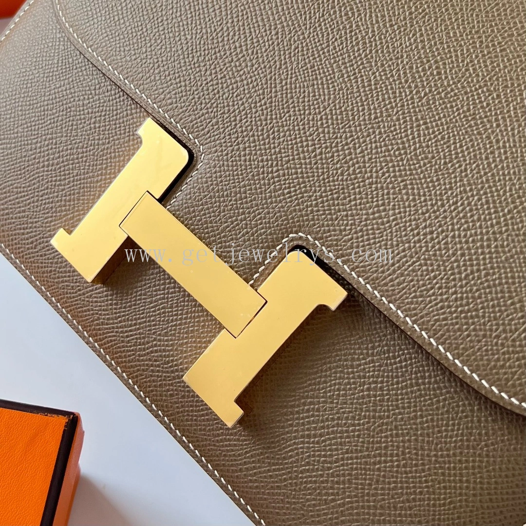 Handmade Hermes Constance 24cm In Epsom Calfskin Taupe With Gold