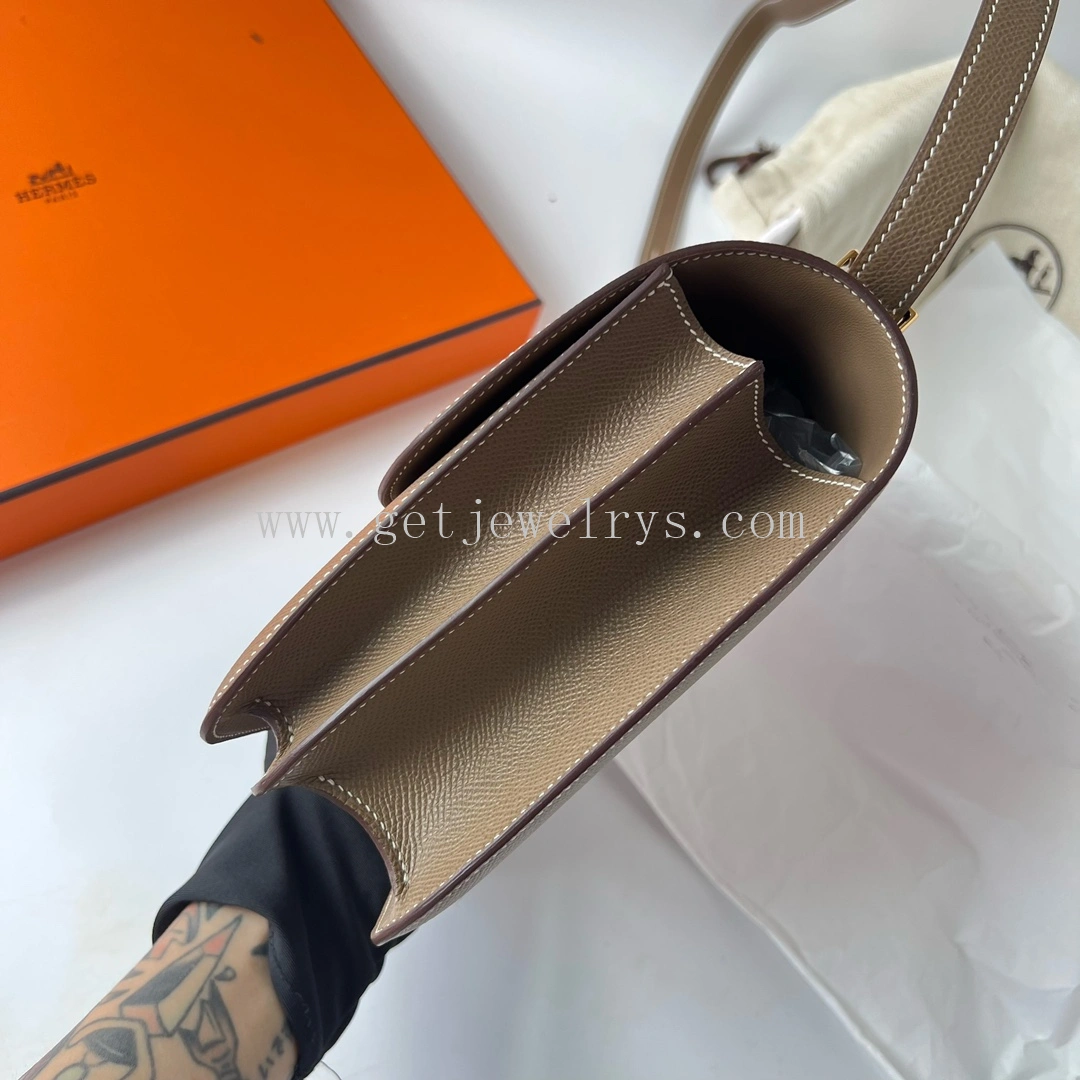 Handmade Hermes Constance 24cm In Epsom Calfskin Taupe With Gold