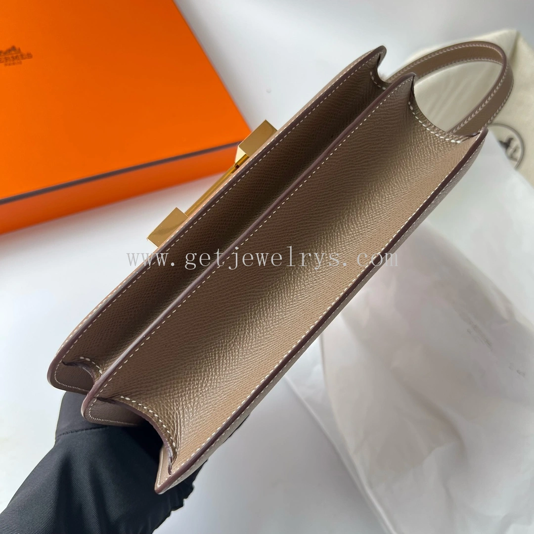 Handmade Hermes Constance 24cm In Epsom Calfskin Taupe With Gold