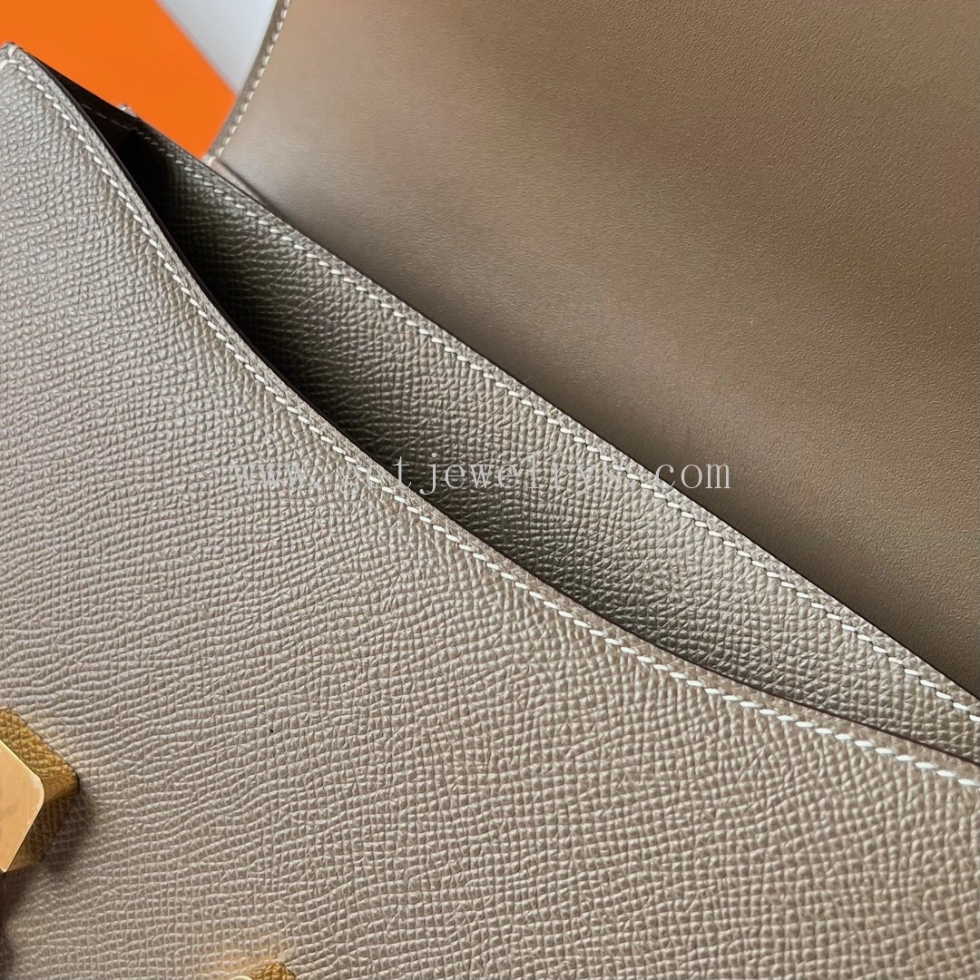 Handmade Hermes Constance 24cm In Epsom Calfskin Taupe With Gold