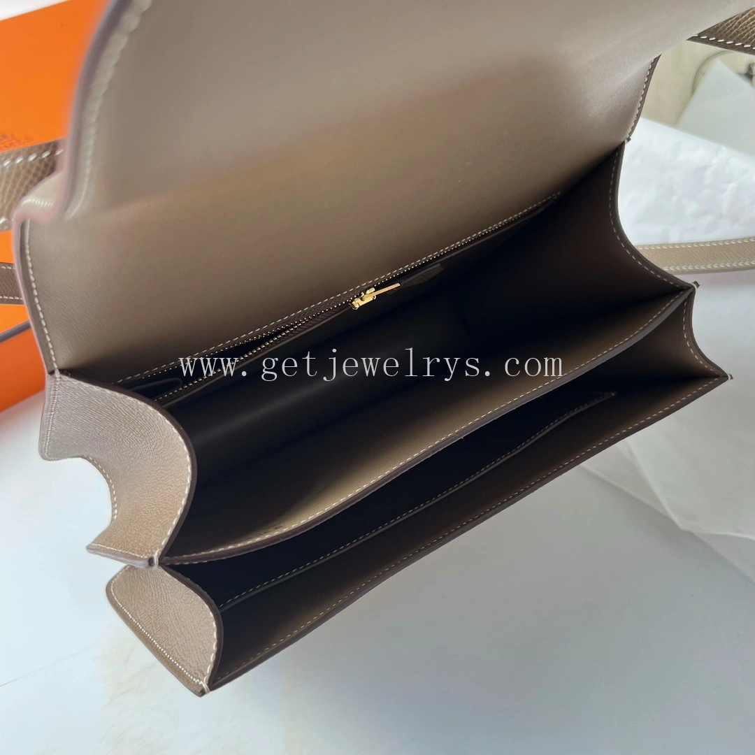 Handmade Hermes Constance 24cm In Epsom Calfskin Taupe With Gold