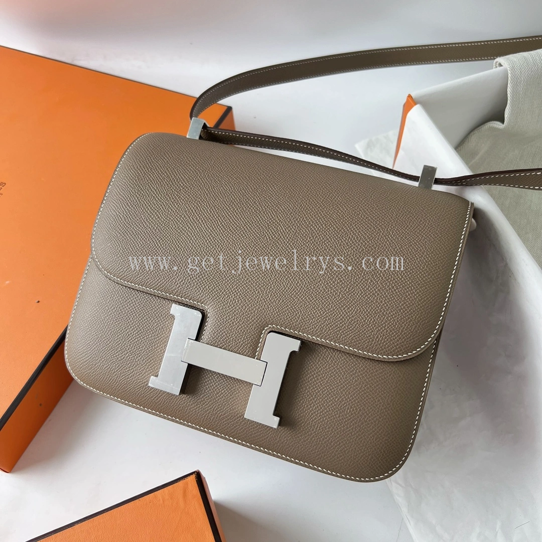 Handmade Hermes Constance 24cm In Epsom Calfskin Taupe With Silver