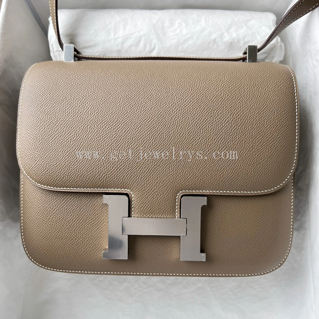Handmade Hermes Constance 24cm In Epsom Calfskin Taupe With Silver