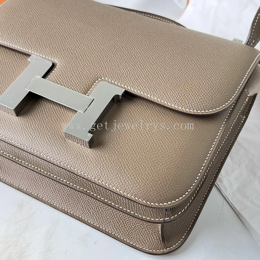 Handmade Hermes Constance 24cm In Epsom Calfskin Taupe With Silver