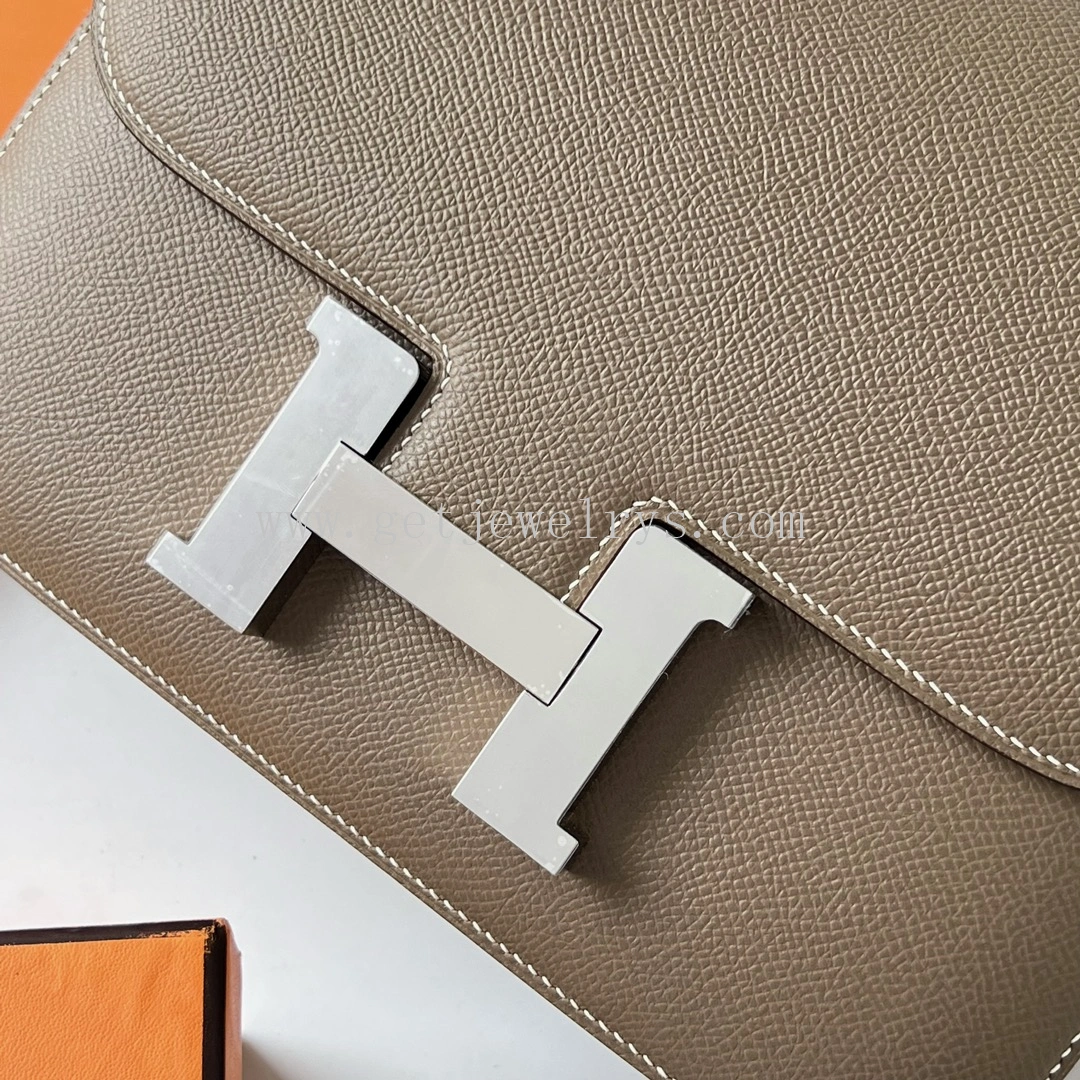 Handmade Hermes Constance 24cm In Epsom Calfskin Taupe With Silver