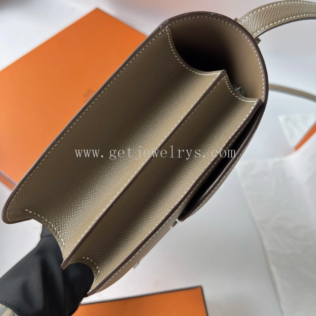 Handmade Hermes Constance 24cm In Epsom Calfskin Taupe With Silver