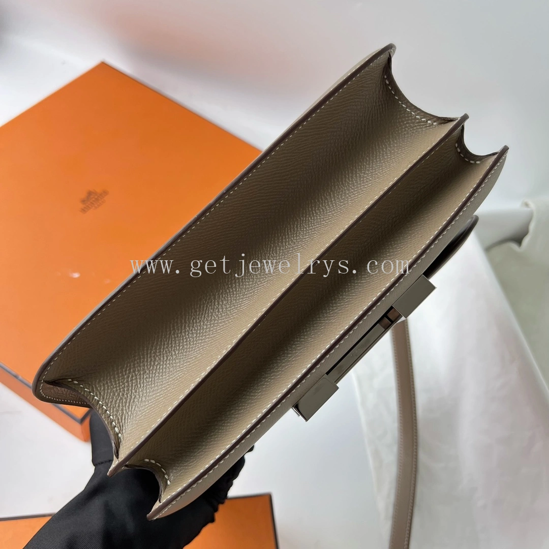 Handmade Hermes Constance 24cm In Epsom Calfskin Taupe With Silver
