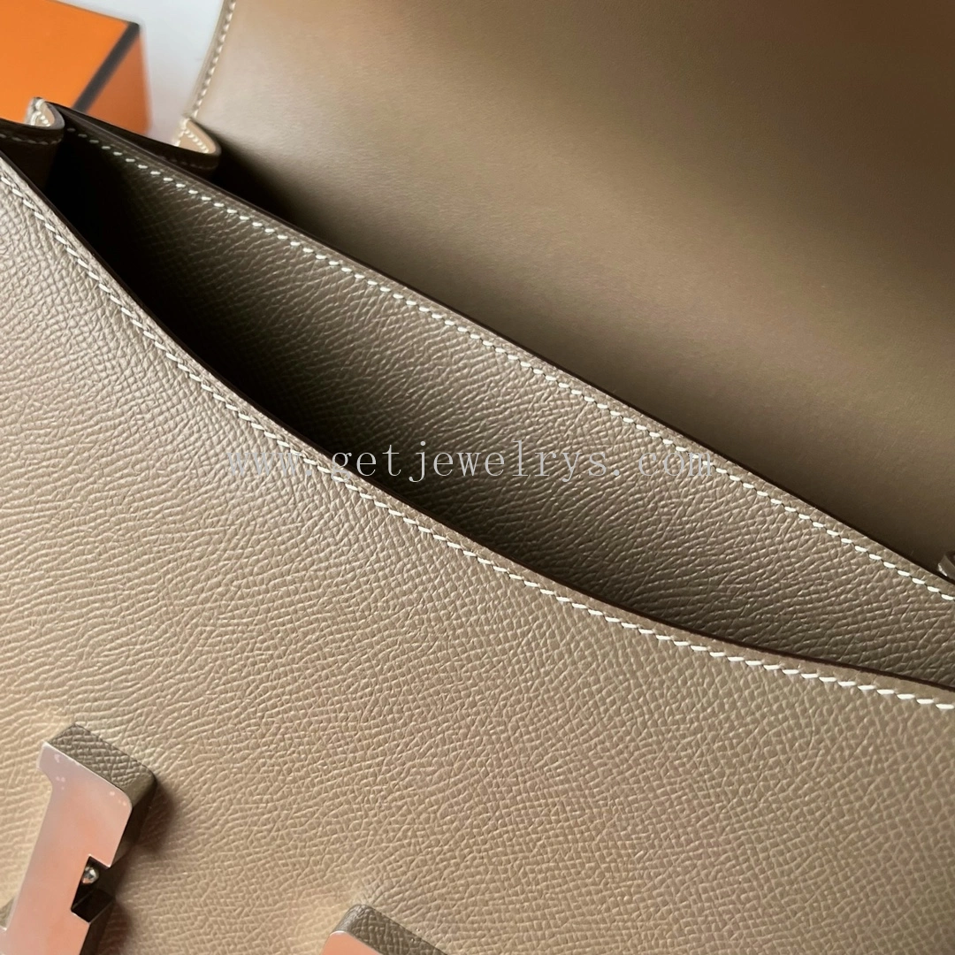 Handmade Hermes Constance 24cm In Epsom Calfskin Taupe With Silver