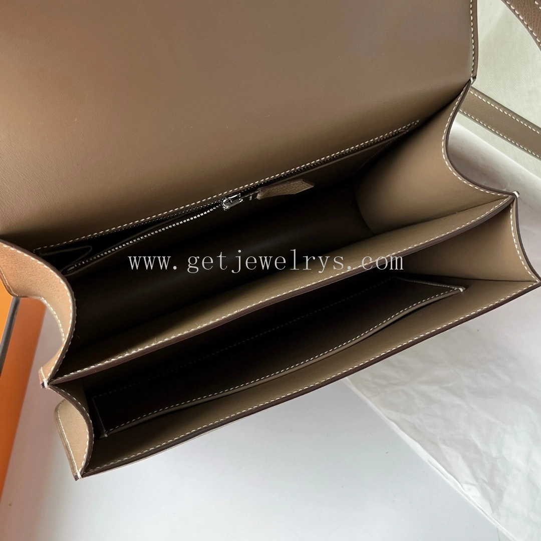 Handmade Hermes Constance 24cm In Epsom Calfskin Taupe With Silver