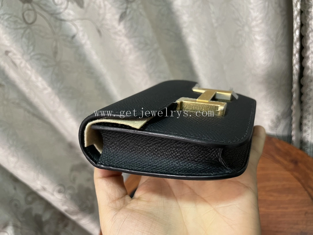 Handmade Hermes Constance Slim Wallet Belt Bag In Epsom Calfskin Black