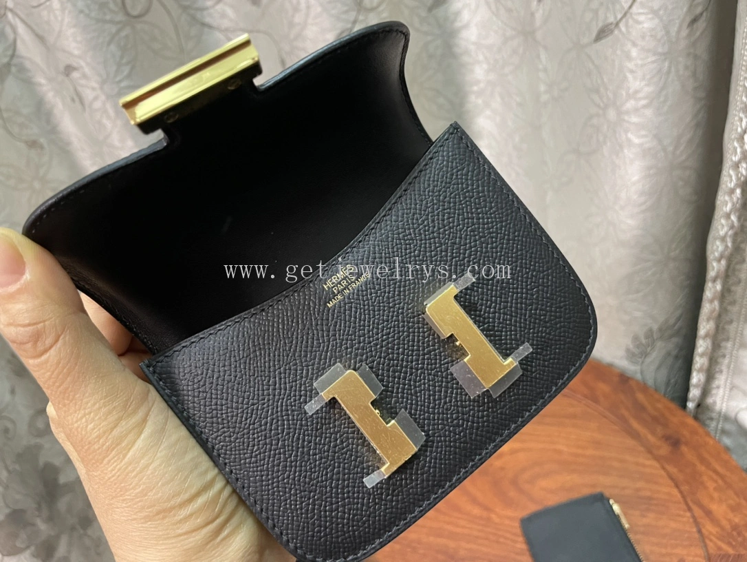 Handmade Hermes Constance Slim Wallet Belt Bag In Epsom Calfskin Black