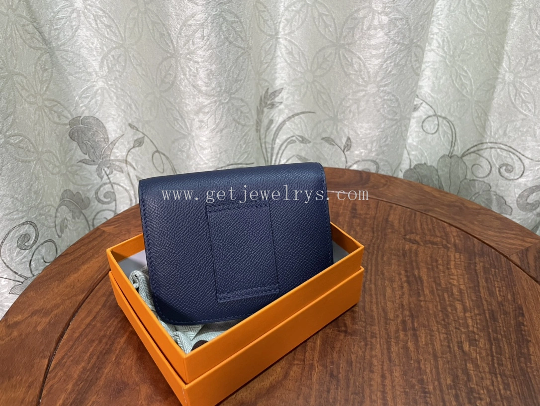 Handmade Hermes Constance Slim Wallet Belt Bag In Epsom Calfskin Blue