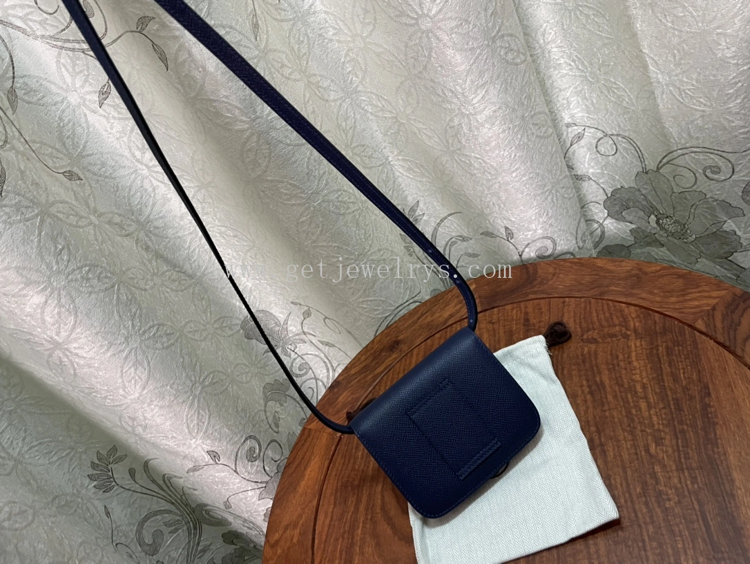 Handmade Hermes Constance Slim Wallet Belt Bag In Epsom Calfskin Blue