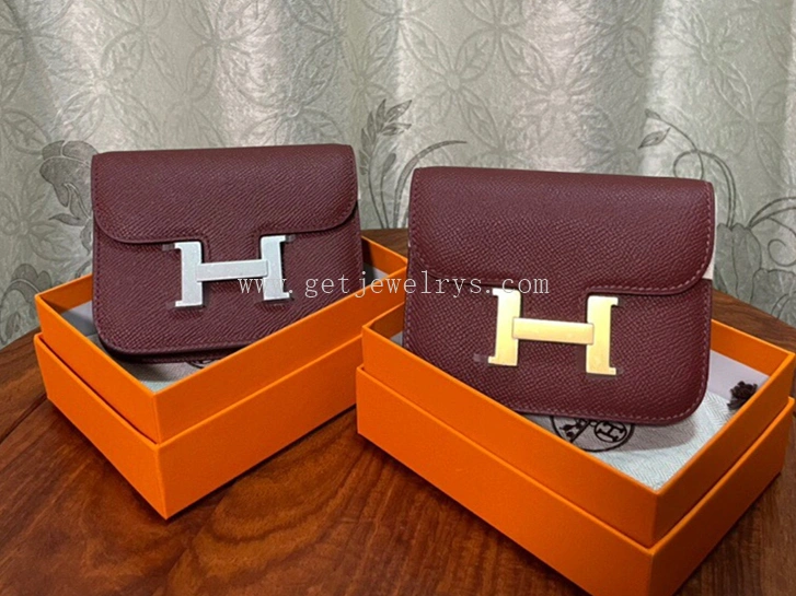 Handmade Hermes Constance Slim Wallet Belt Bag In Epsom Calfskin Dark Red