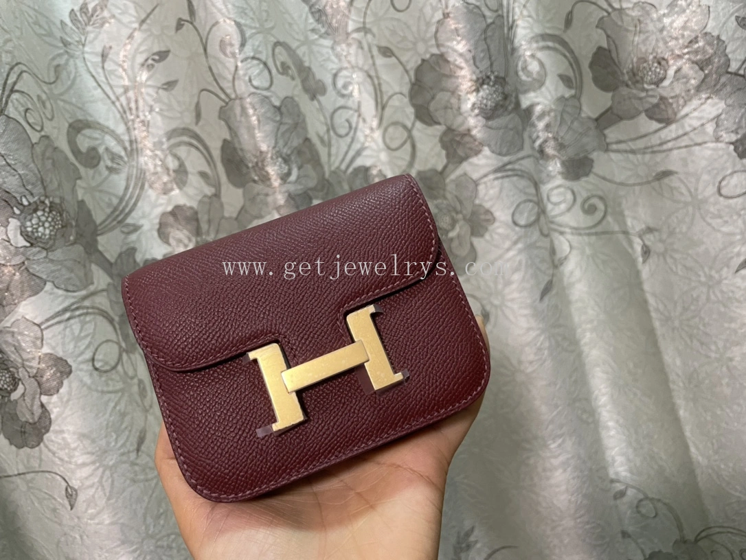 Handmade Hermes Constance Slim Wallet Belt Bag In Epsom Calfskin Dark Red