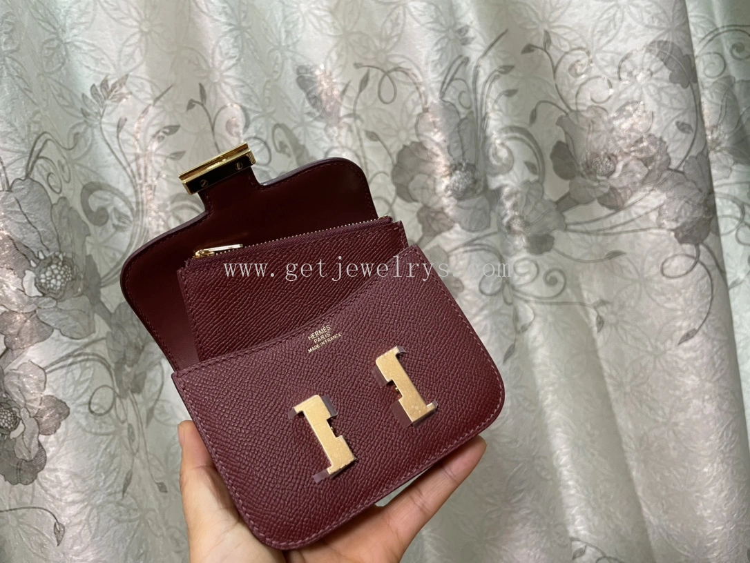Handmade Hermes Constance Slim Wallet Belt Bag In Epsom Calfskin Dark Red
