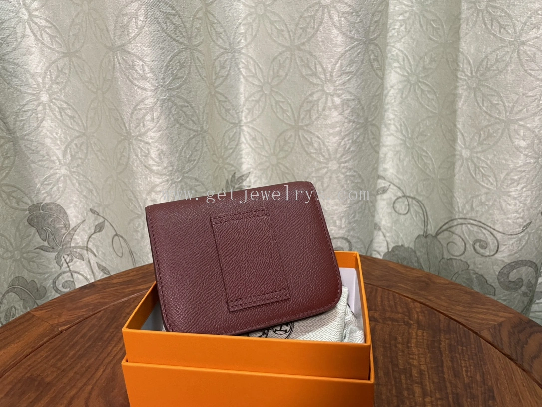 Handmade Hermes Constance Slim Wallet Belt Bag In Epsom Calfskin Dark Red