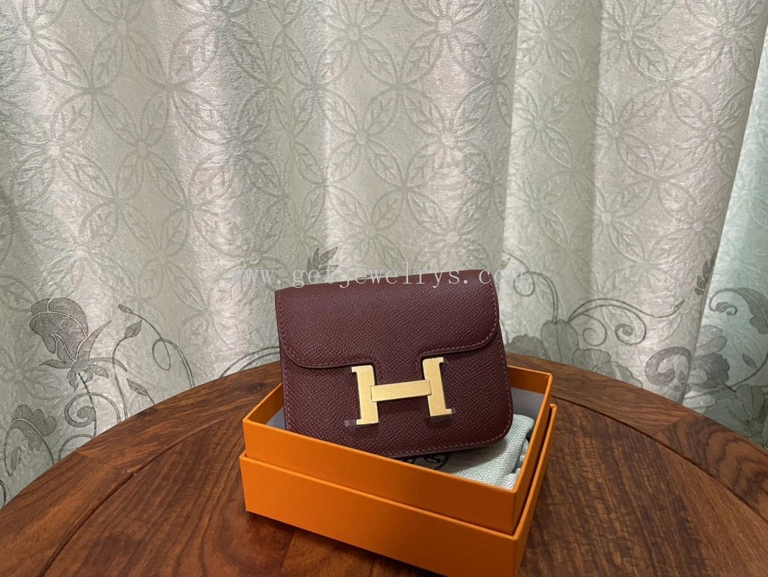 Handmade Hermes Constance Slim Wallet Belt Bag In Epsom Calfskin Dark Red