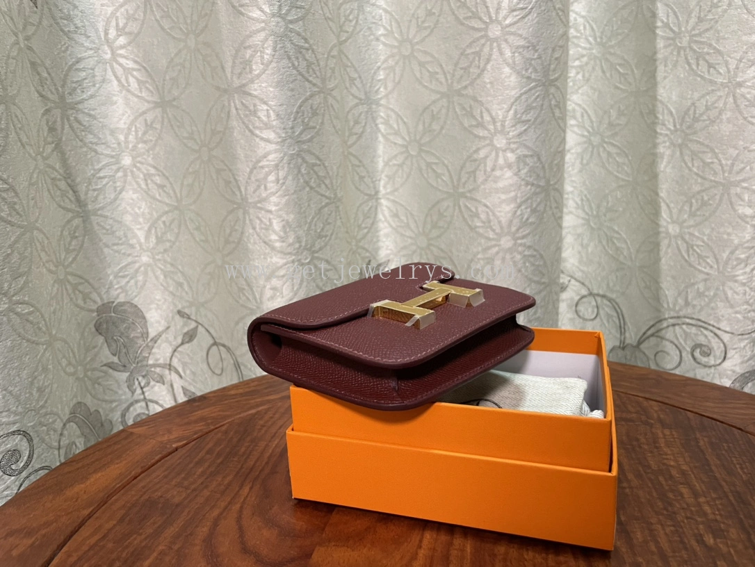 Handmade Hermes Constance Slim Wallet Belt Bag In Epsom Calfskin Dark Red