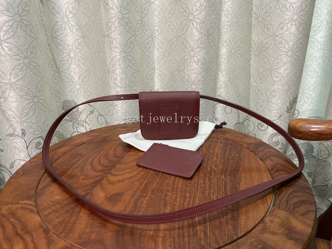 Handmade Hermes Constance Slim Wallet Belt Bag In Epsom Calfskin Dark Red