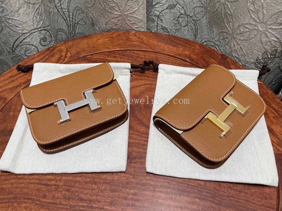 Handmade Hermes Constance Slim Wallet Belt Bag In Epsom Calfskin Gold