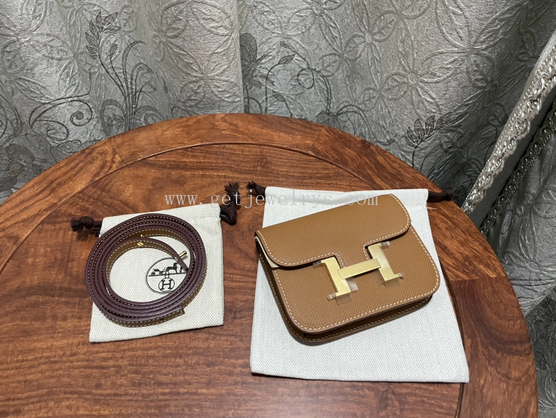 Handmade Hermes Constance Slim Wallet Belt Bag In Epsom Calfskin Gold