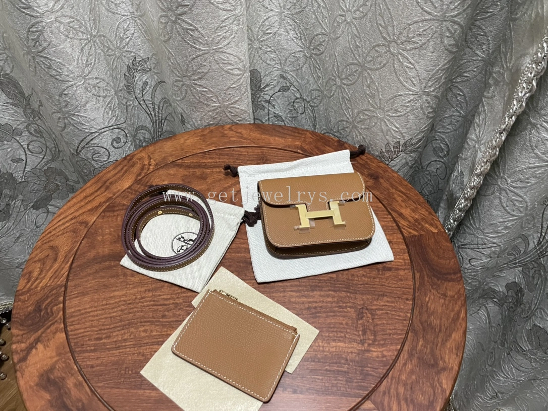 Handmade Hermes Constance Slim Wallet Belt Bag In Epsom Calfskin Gold