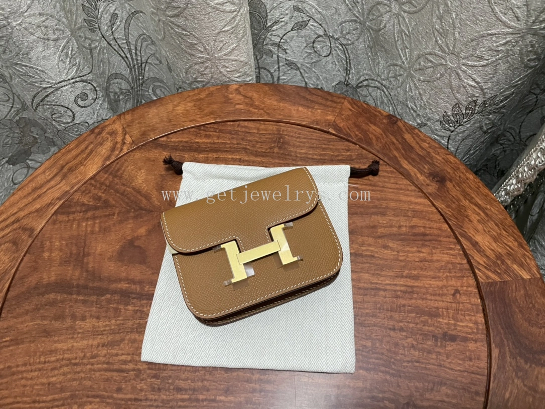 Handmade Hermes Constance Slim Wallet Belt Bag In Epsom Calfskin Gold