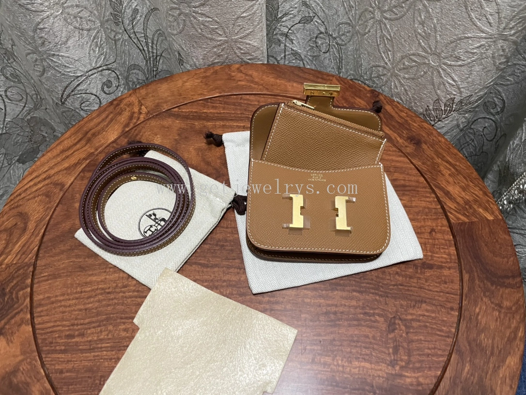 Handmade Hermes Constance Slim Wallet Belt Bag In Epsom Calfskin Gold