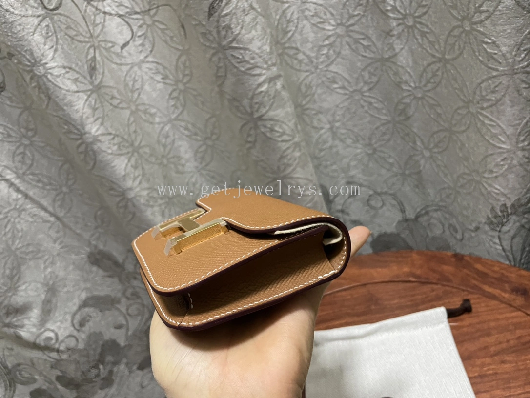 Handmade Hermes Constance Slim Wallet Belt Bag In Epsom Calfskin Gold