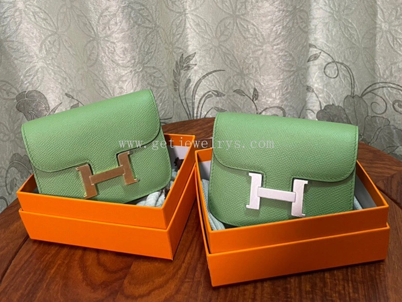 Handmade Hermes Constance Slim Wallet Belt Bag In Epsom Calfskin Green