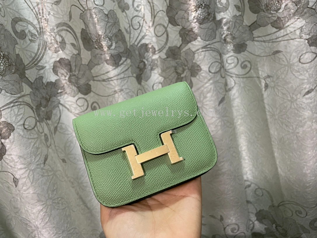 Handmade Hermes Constance Slim Wallet Belt Bag In Epsom Calfskin Green