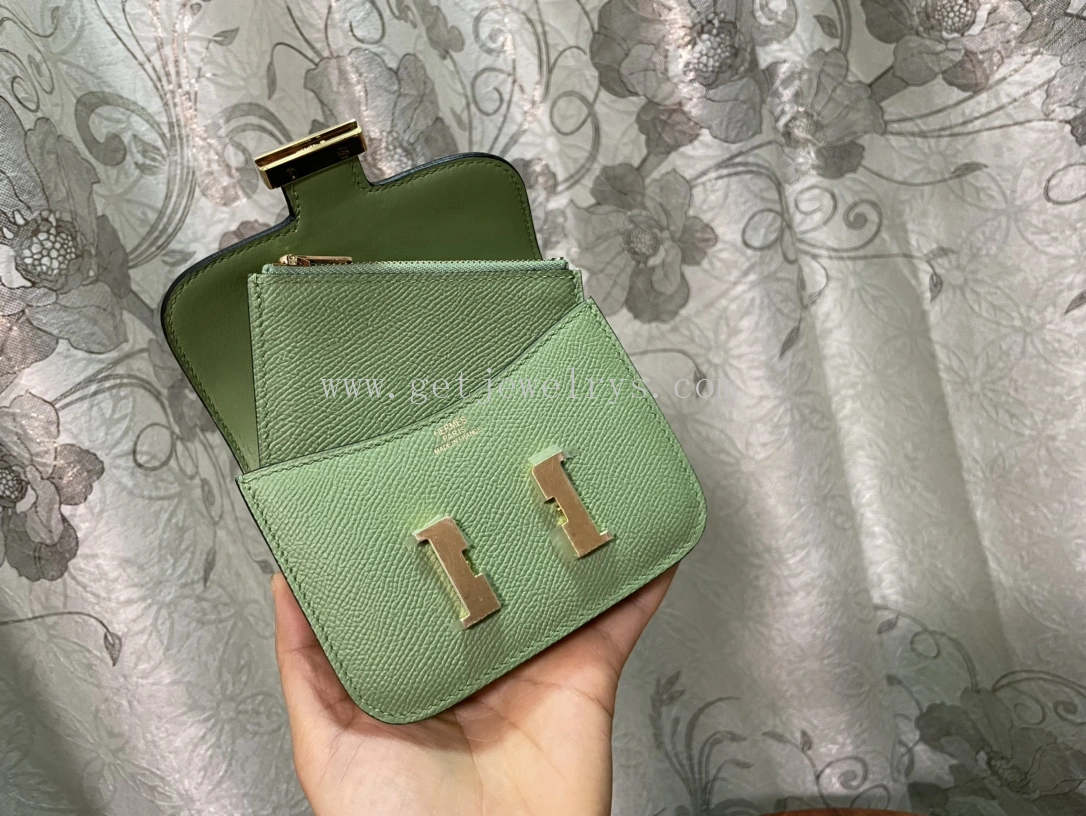 Handmade Hermes Constance Slim Wallet Belt Bag In Epsom Calfskin Green