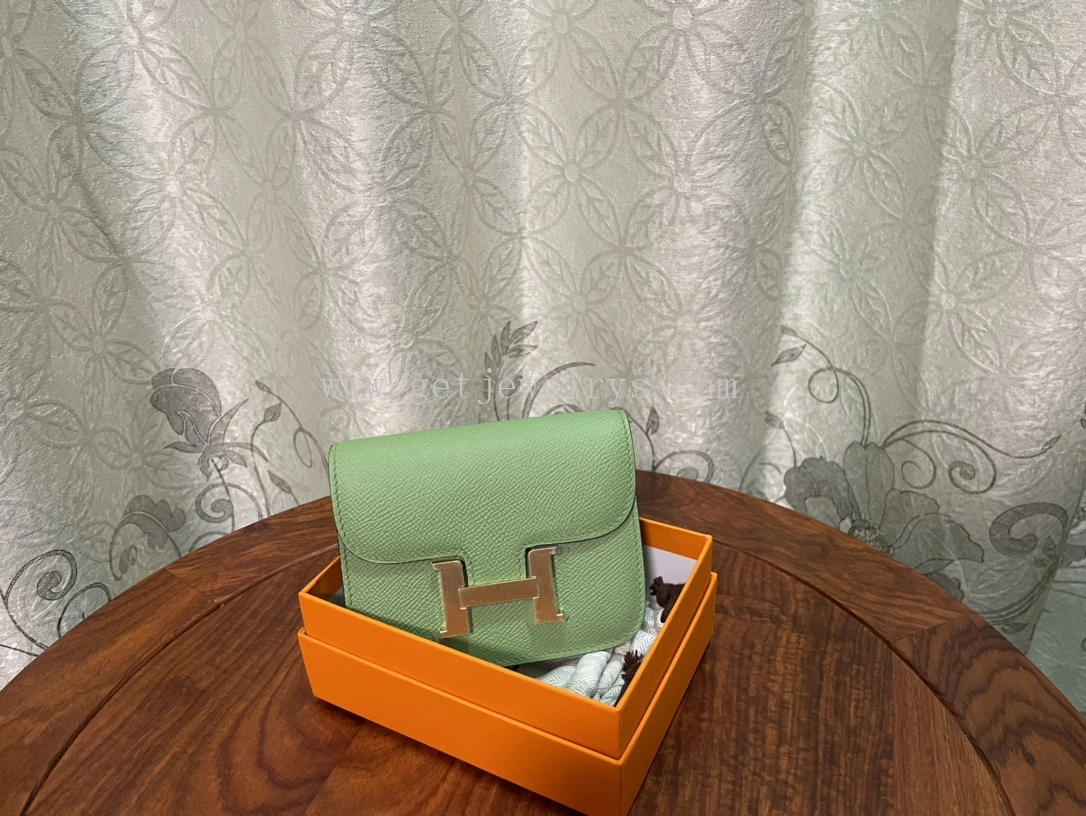 Handmade Hermes Constance Slim Wallet Belt Bag In Epsom Calfskin Green