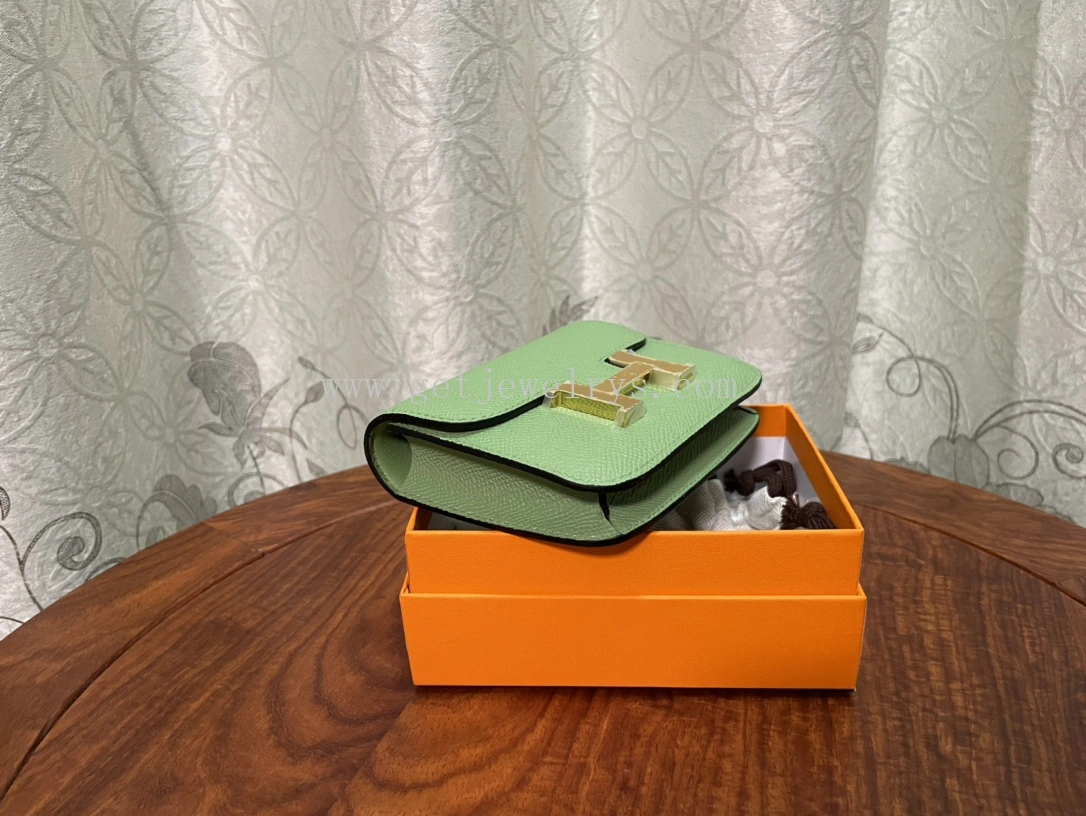 Handmade Hermes Constance Slim Wallet Belt Bag In Epsom Calfskin Green