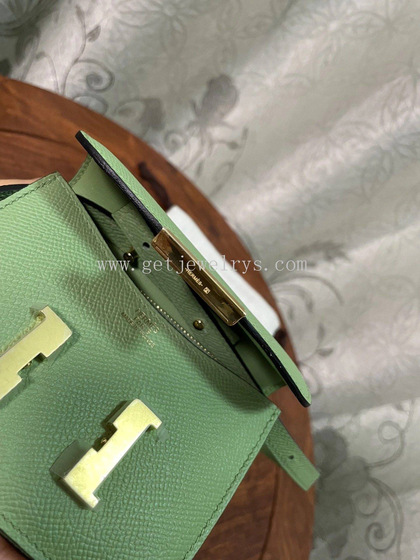 Handmade Hermes Constance Slim Wallet Belt Bag In Epsom Calfskin Green