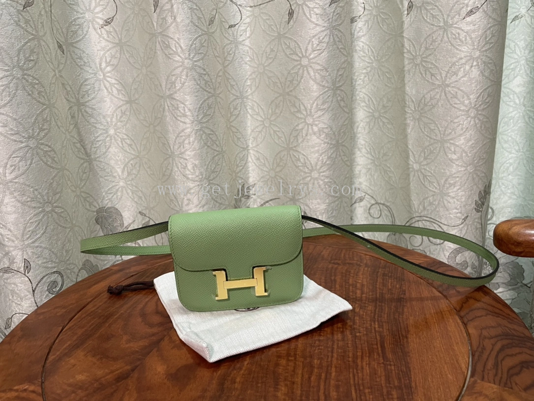 Handmade Hermes Constance Slim Wallet Belt Bag In Epsom Calfskin Green