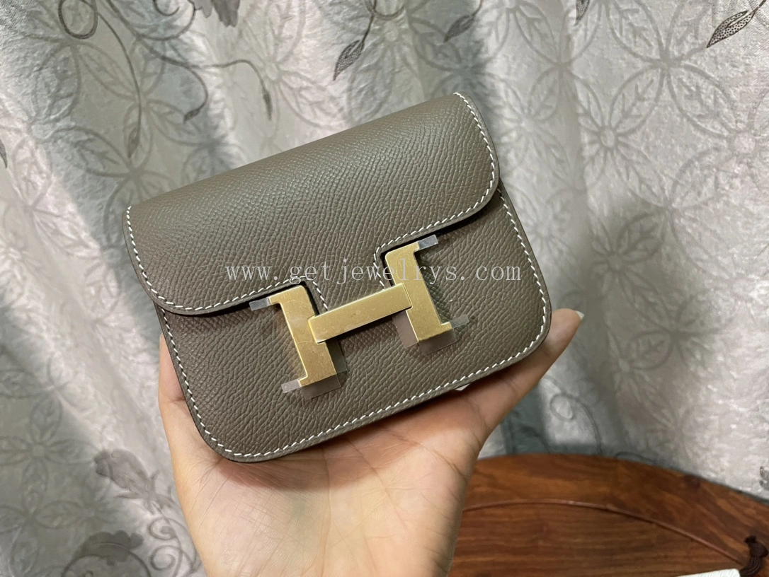 Handmade Hermes Constance Slim Wallet Belt Bag In Epsom Calfskin Grey-1
