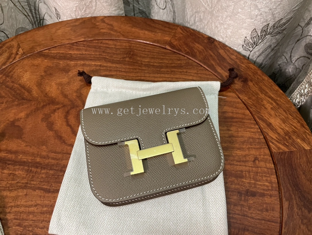 Handmade Hermes Constance Slim Wallet Belt Bag In Epsom Calfskin Grey-1