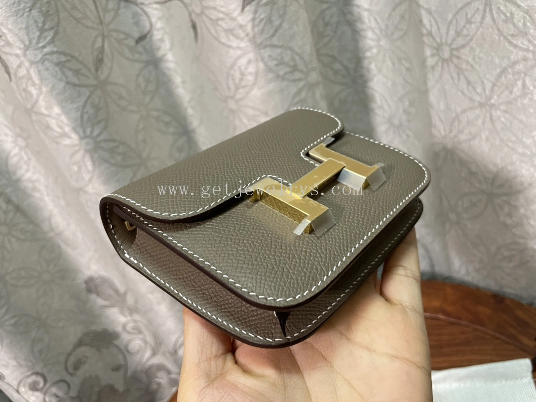 Handmade Hermes Constance Slim Wallet Belt Bag In Epsom Calfskin Grey-1