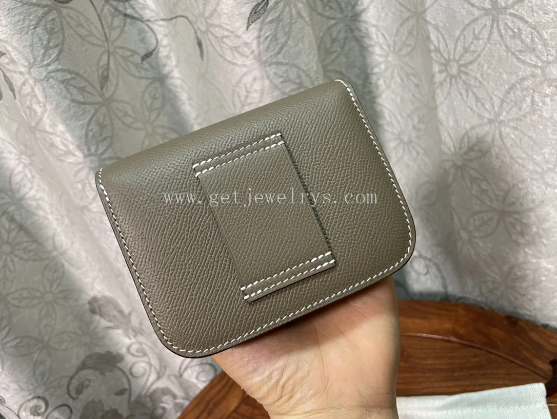 Handmade Hermes Constance Slim Wallet Belt Bag In Epsom Calfskin Grey-1
