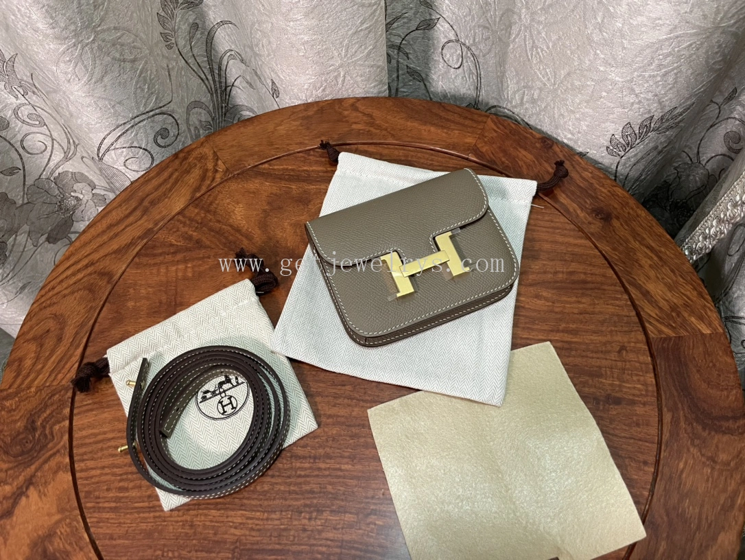 Handmade Hermes Constance Slim Wallet Belt Bag In Epsom Calfskin Grey-1