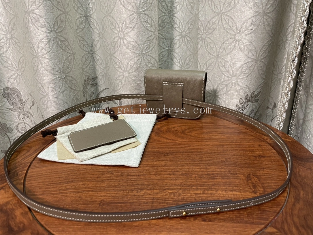 Handmade Hermes Constance Slim Wallet Belt Bag In Epsom Calfskin Grey-1