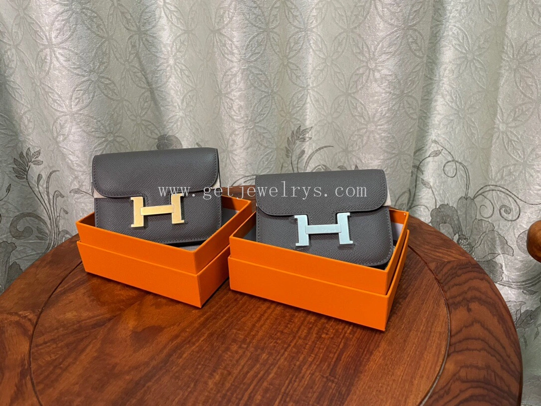 Handmade Hermes Constance Slim Wallet Belt Bag In Epsom Calfskin Grey-2