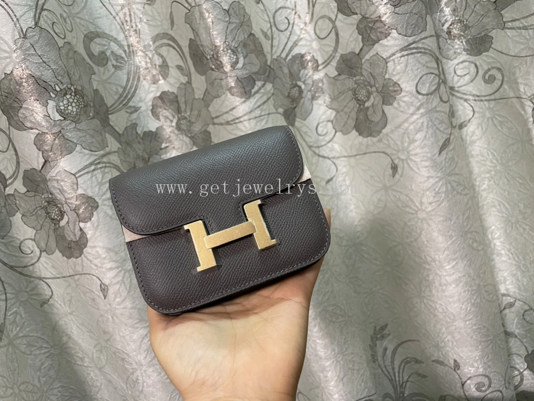 Handmade Hermes Constance Slim Wallet Belt Bag In Epsom Calfskin Grey-2