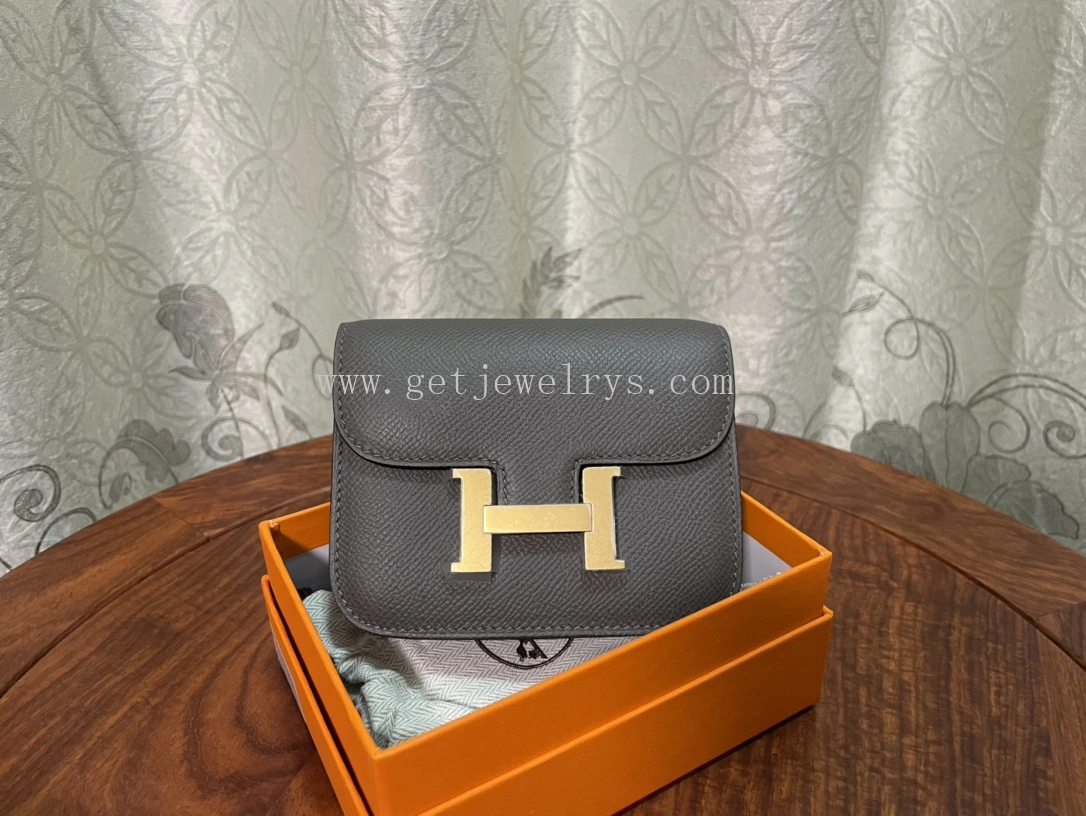 Handmade Hermes Constance Slim Wallet Belt Bag In Epsom Calfskin Grey-2